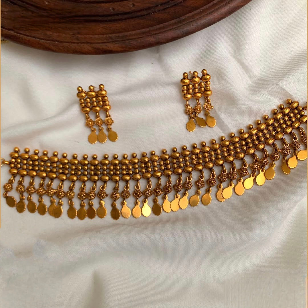 Antique Gold Ilakkathali Choker Set with Matching Earrings | Traditional Kerala Jewellery | A222