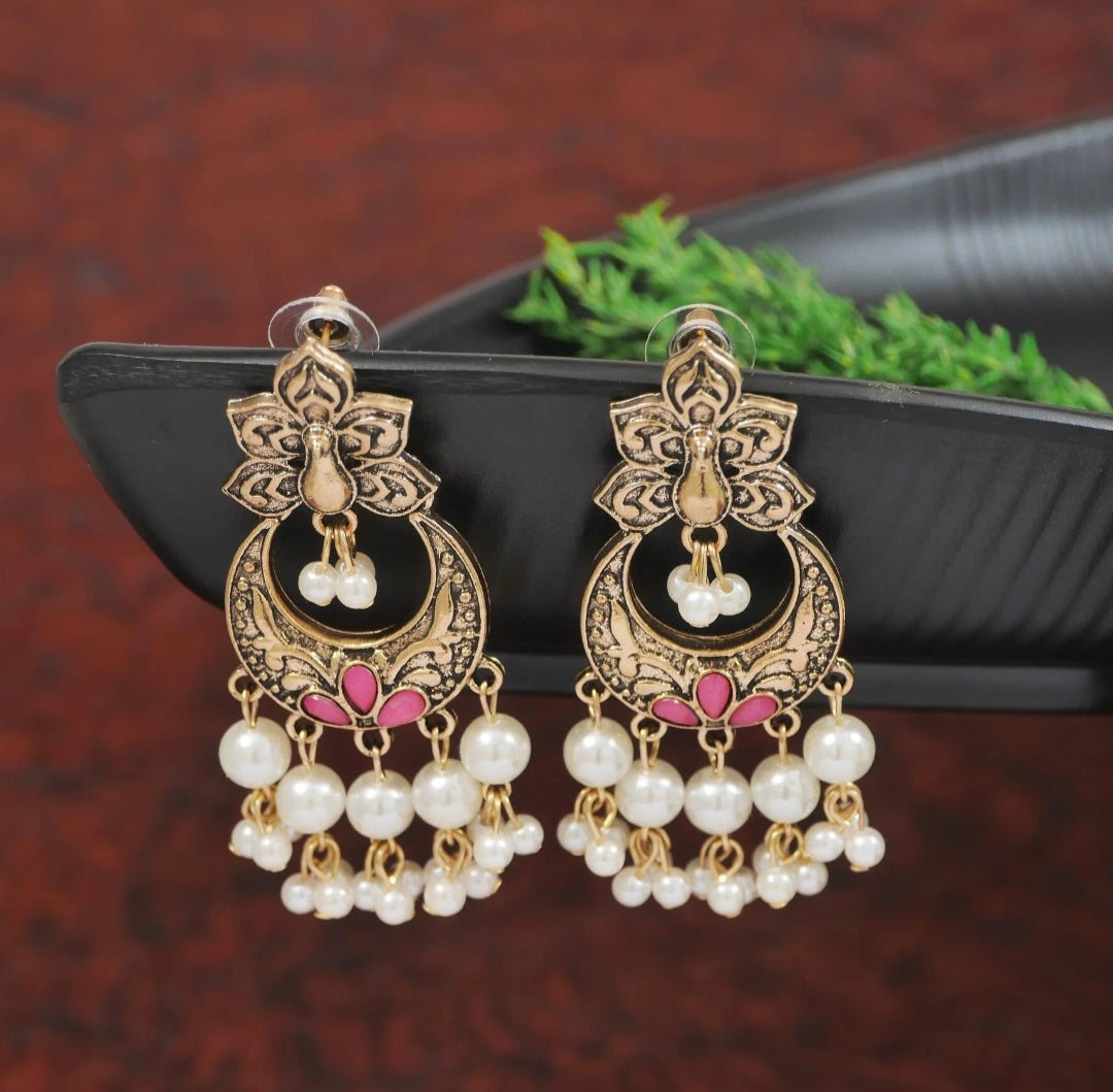 Antique Gold Plated Enamel Dangler Earring
