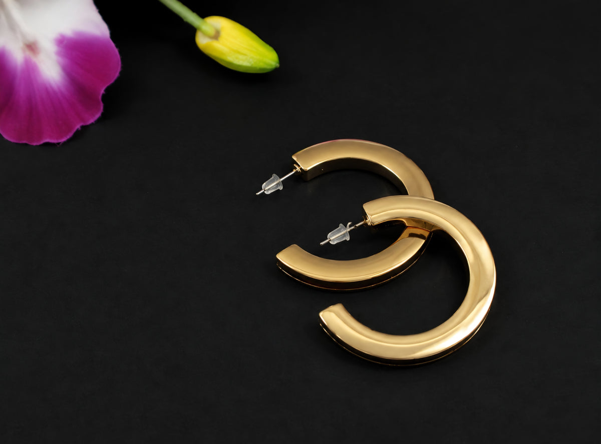 Classic Golden C-Hoop Earrings | AD074