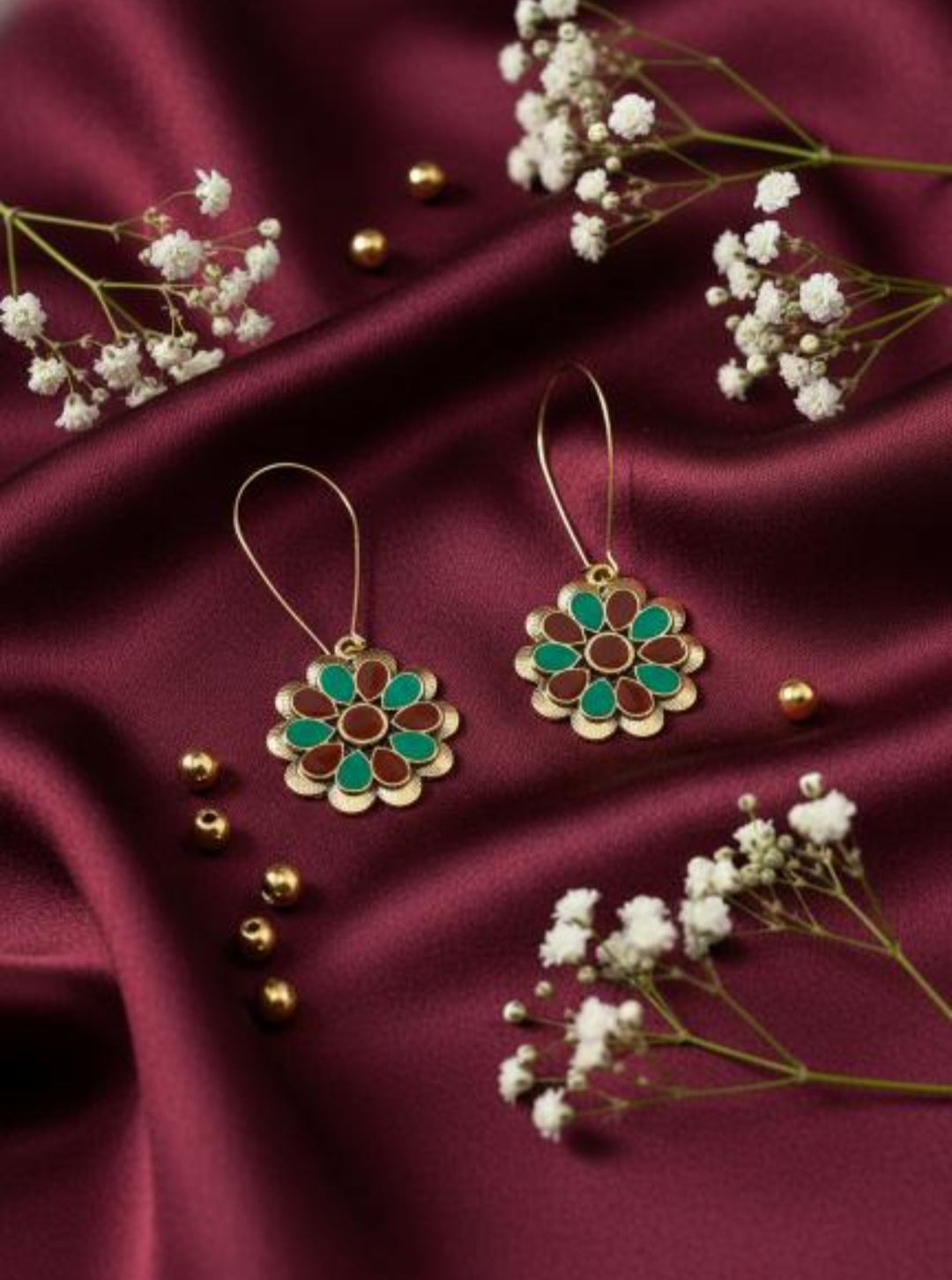 The Floral Mandala Wire An Antique Gold Plated Dual Coloured Enamel Dangler Earring