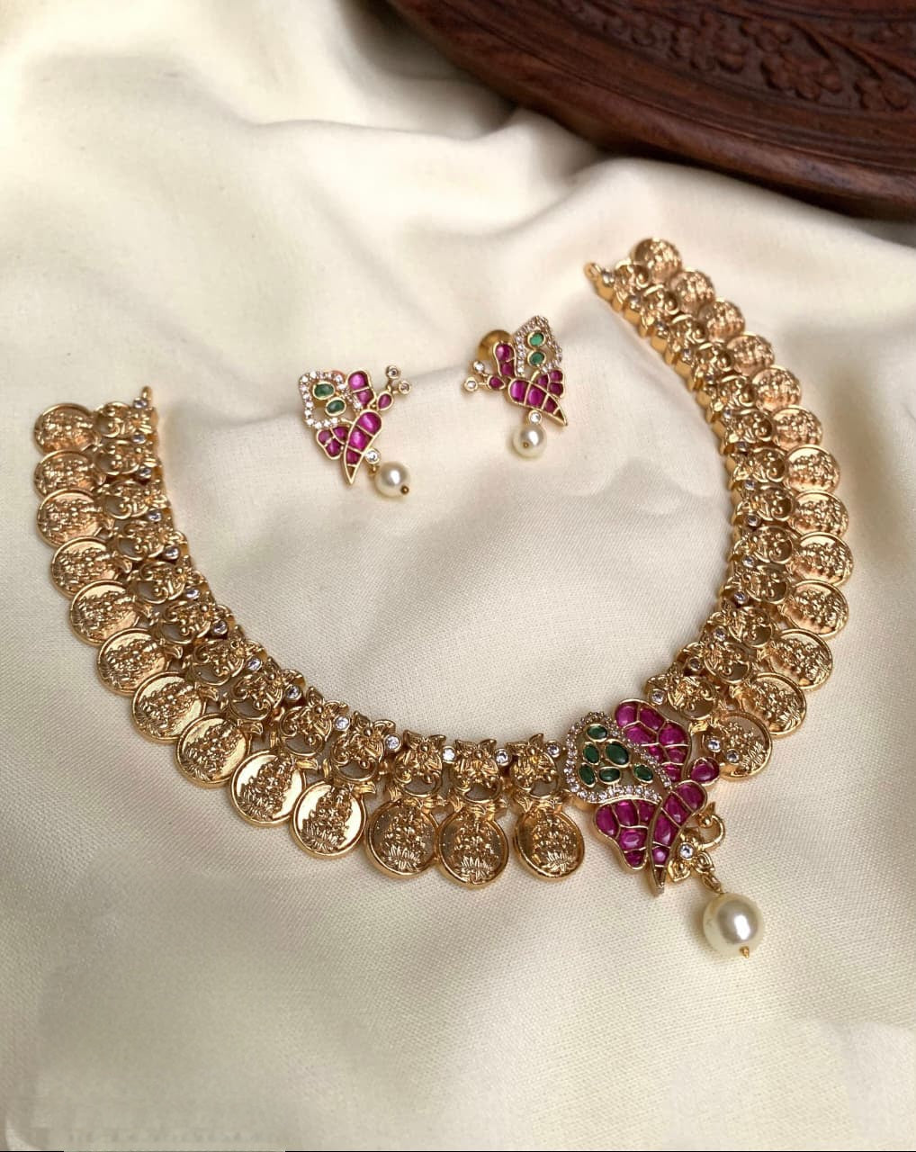 Butterfly Coin Necklace - Gold Finish