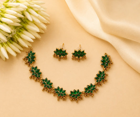 Golden Beaded Lotus Necklace – Traditional Indian Jewellery