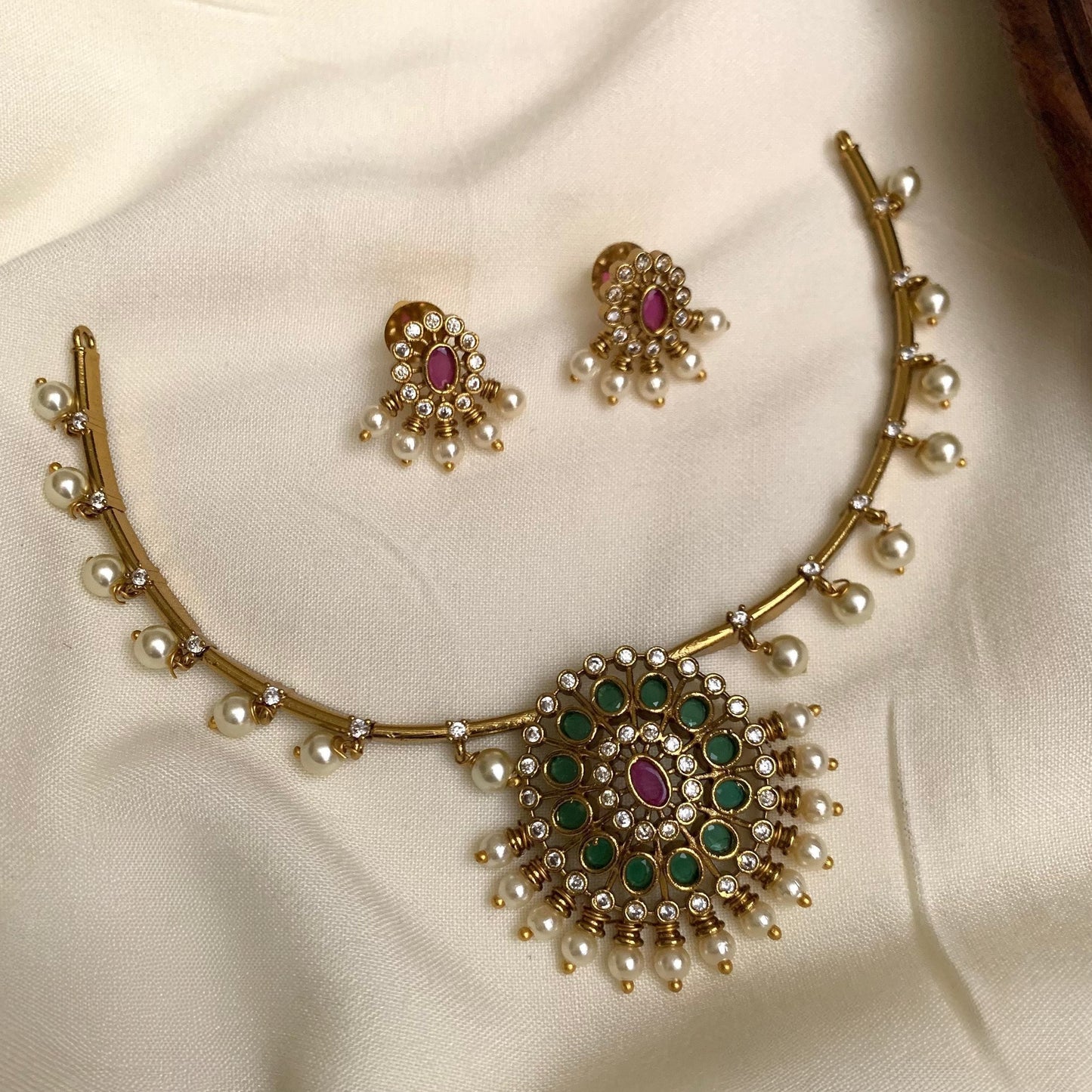 Matte Finish AD Stone Necklace Set