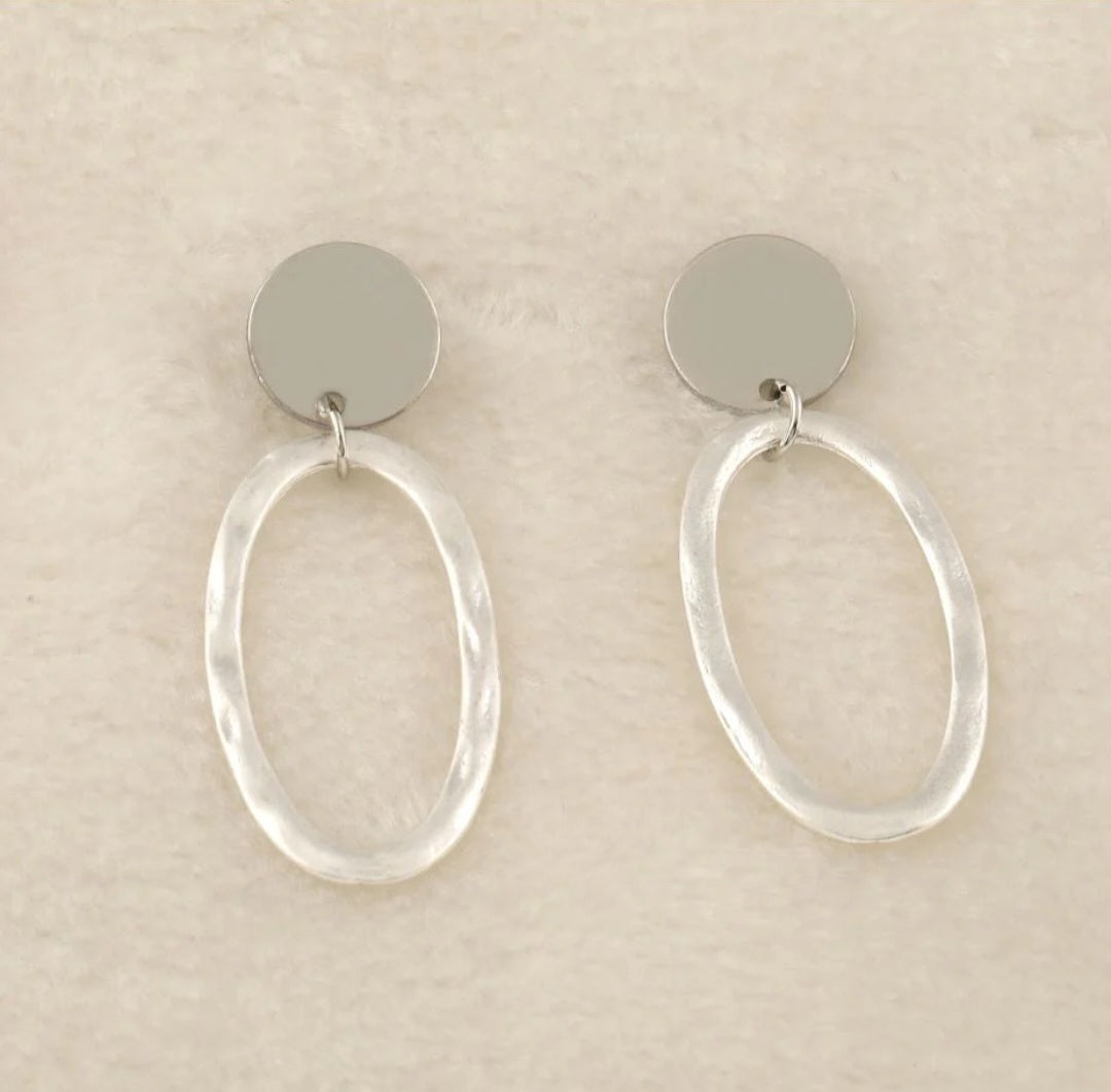 Silver Plated Oval Shaped Drop Earring