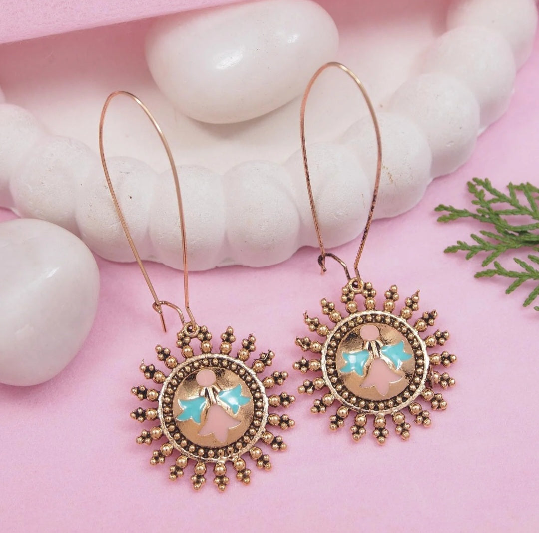 Antique Gold Plated Dual Coloured Enamel Dangler Earring
