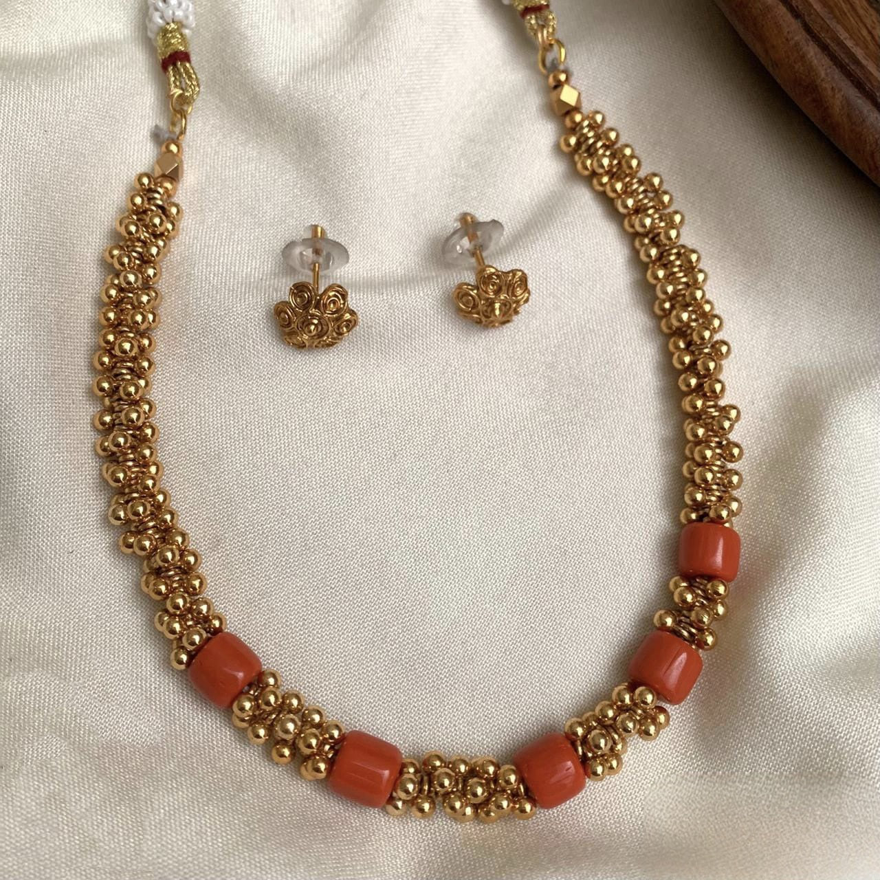 Golden Beaded Rusted Orange Necklace