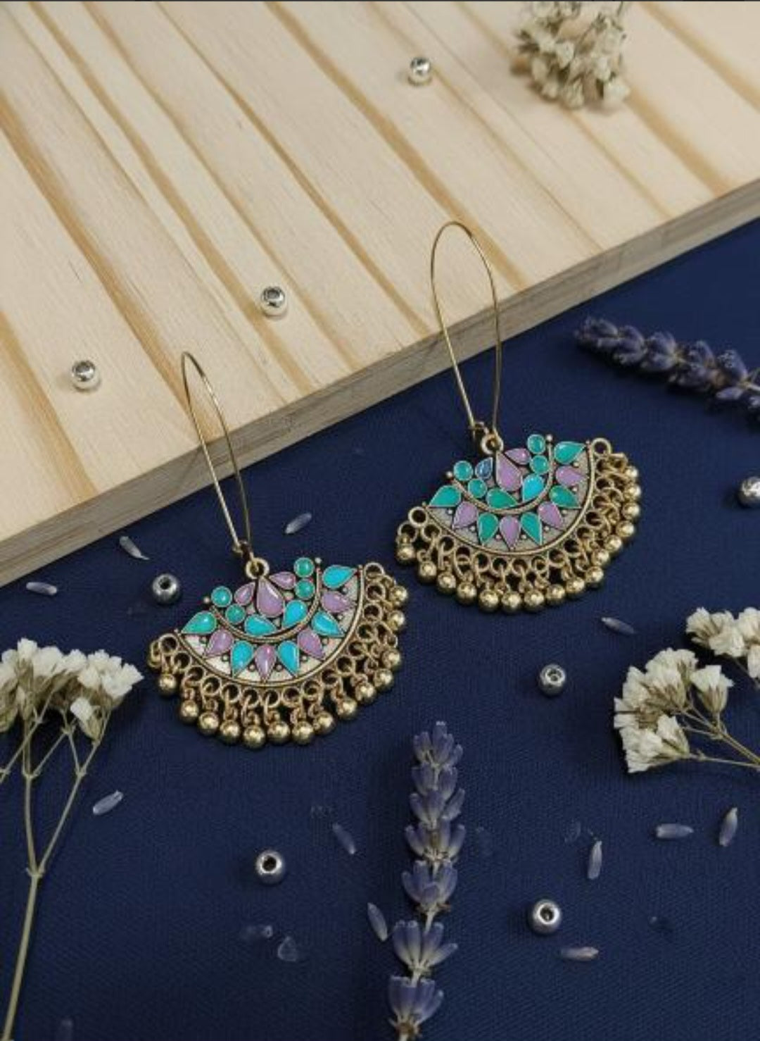 Antique Silver Plated purple Blue Coloured Enamel Dangler Earring