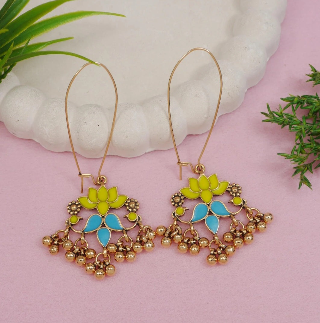 Antique Gold Plated Dual Coloured Enamel Dangler Earring