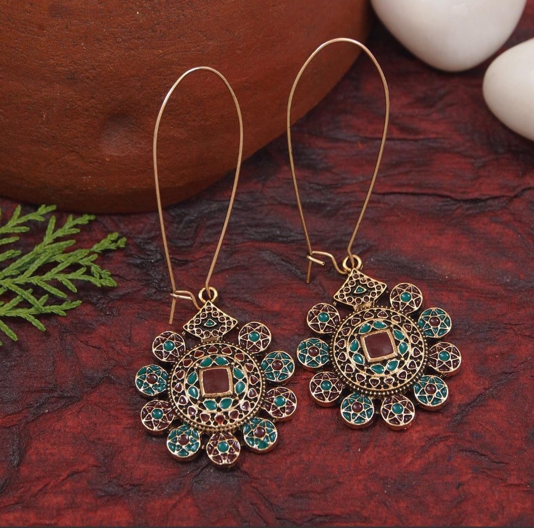 Antique Gold Plated Dual Coloured Enamel Dangler Earring
