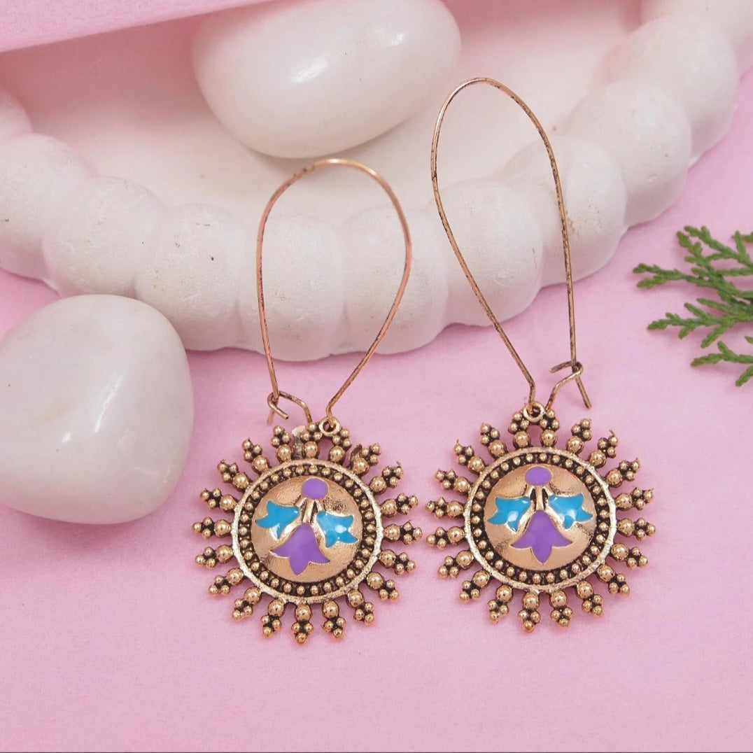 Antique Gold Plated Dual Coloured Enamel Dangler Earring