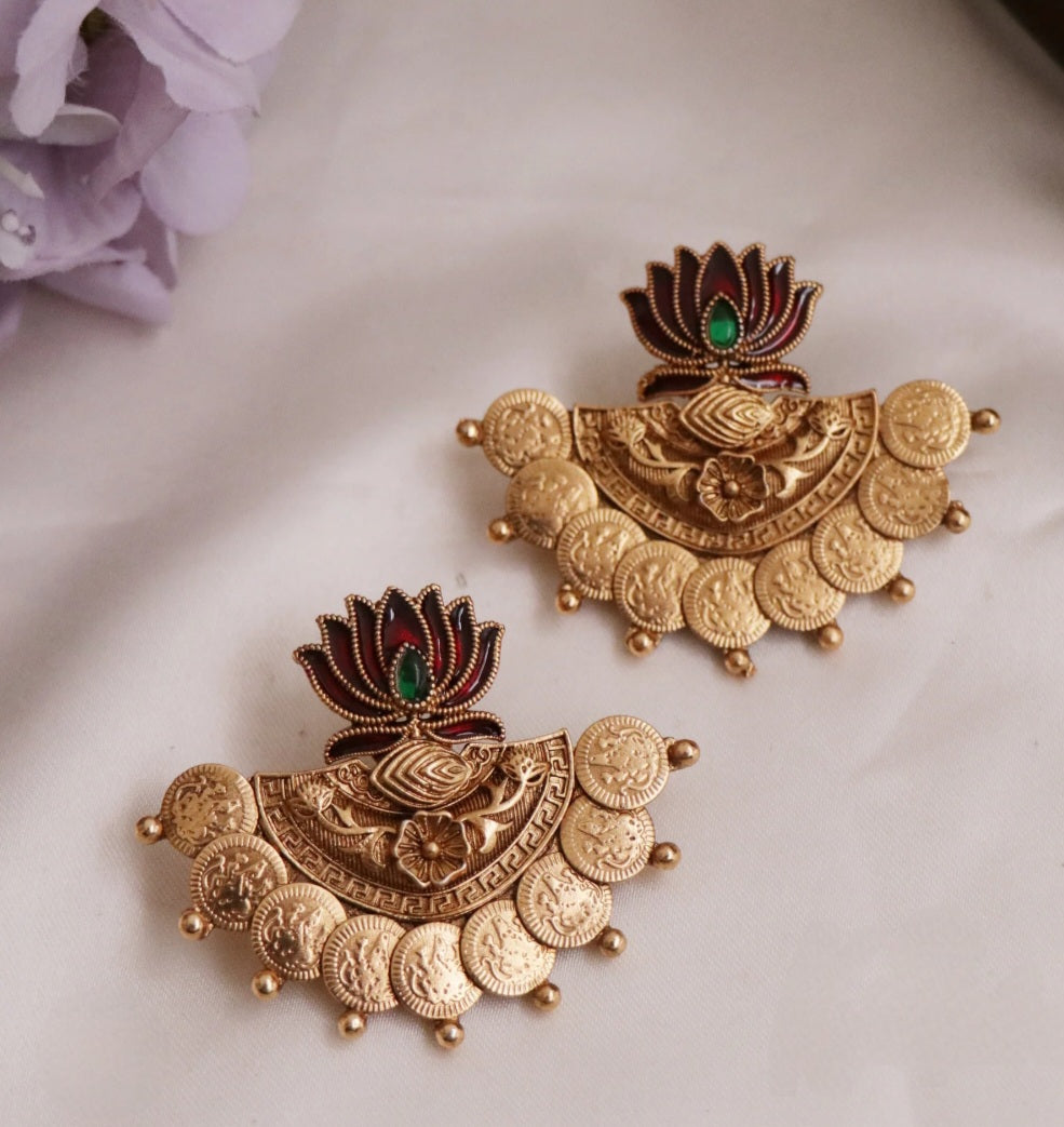 Lotus Coin stud Earring