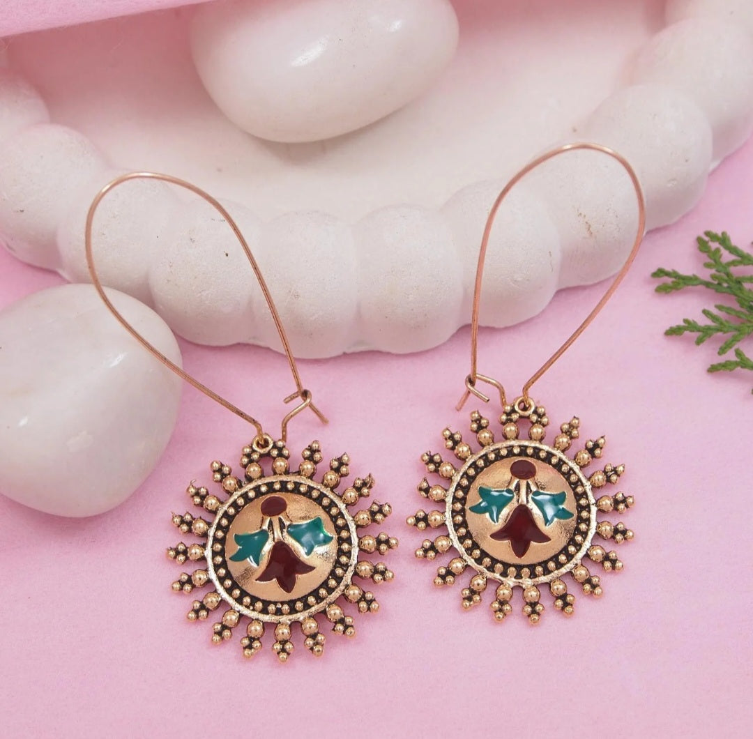 Antique Gold Plated Dual Coloured Enamel Dangler Earring