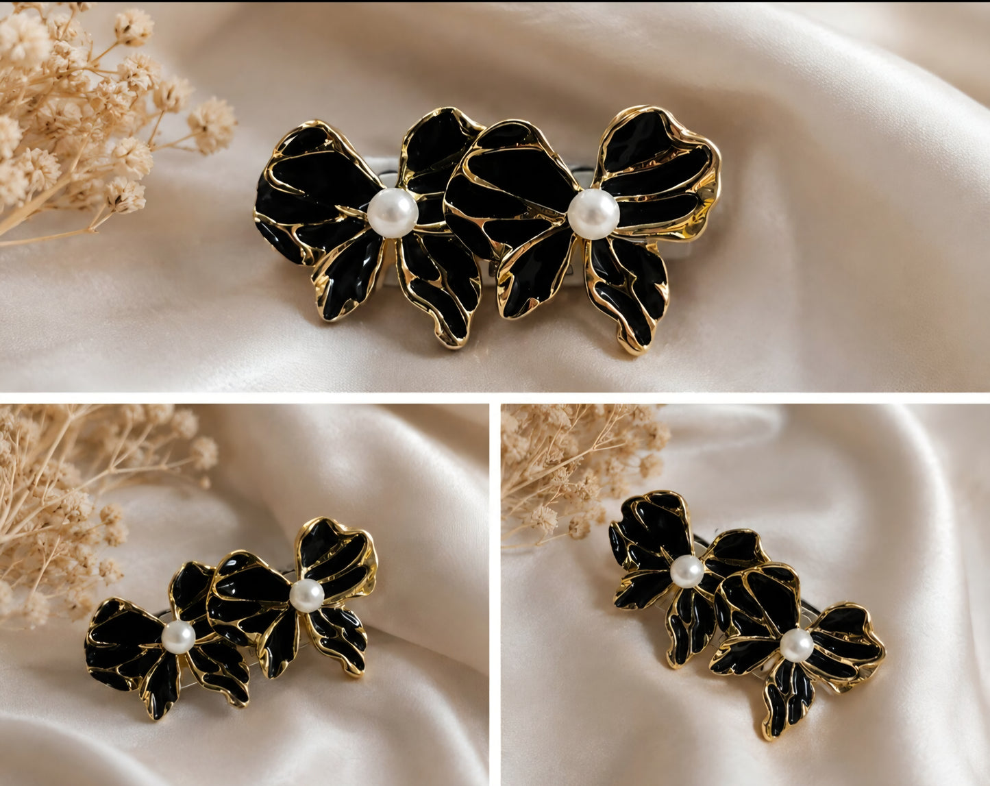 Black Enamel Bow Ear Stud