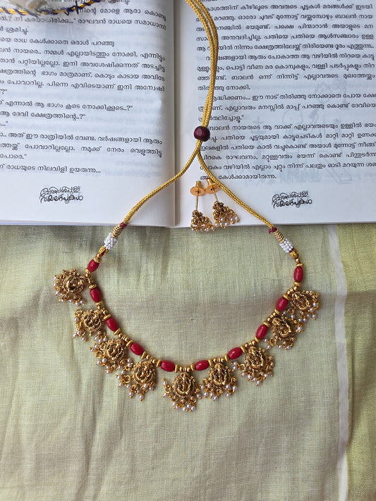 Red Bead Lakshmi Necklace