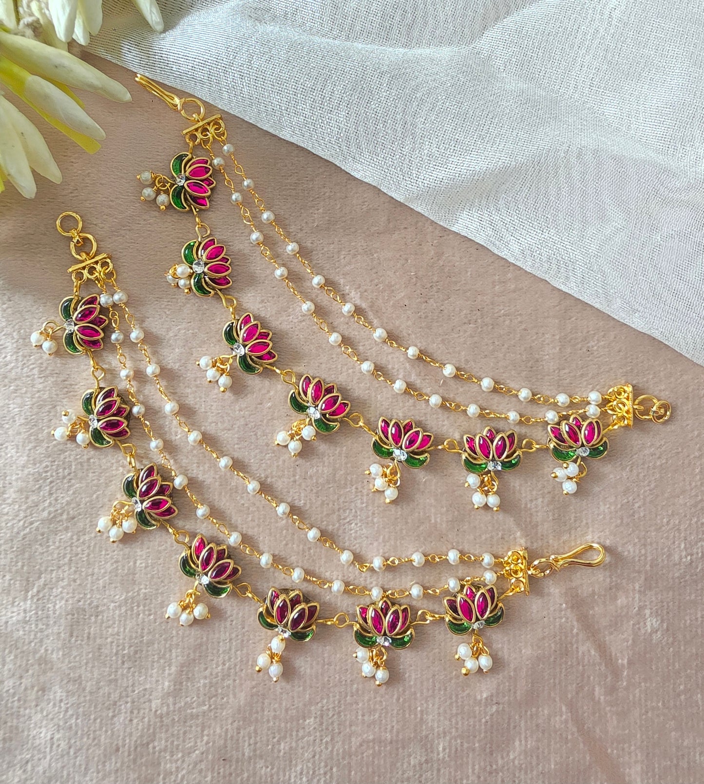 Layered lotus ear chain