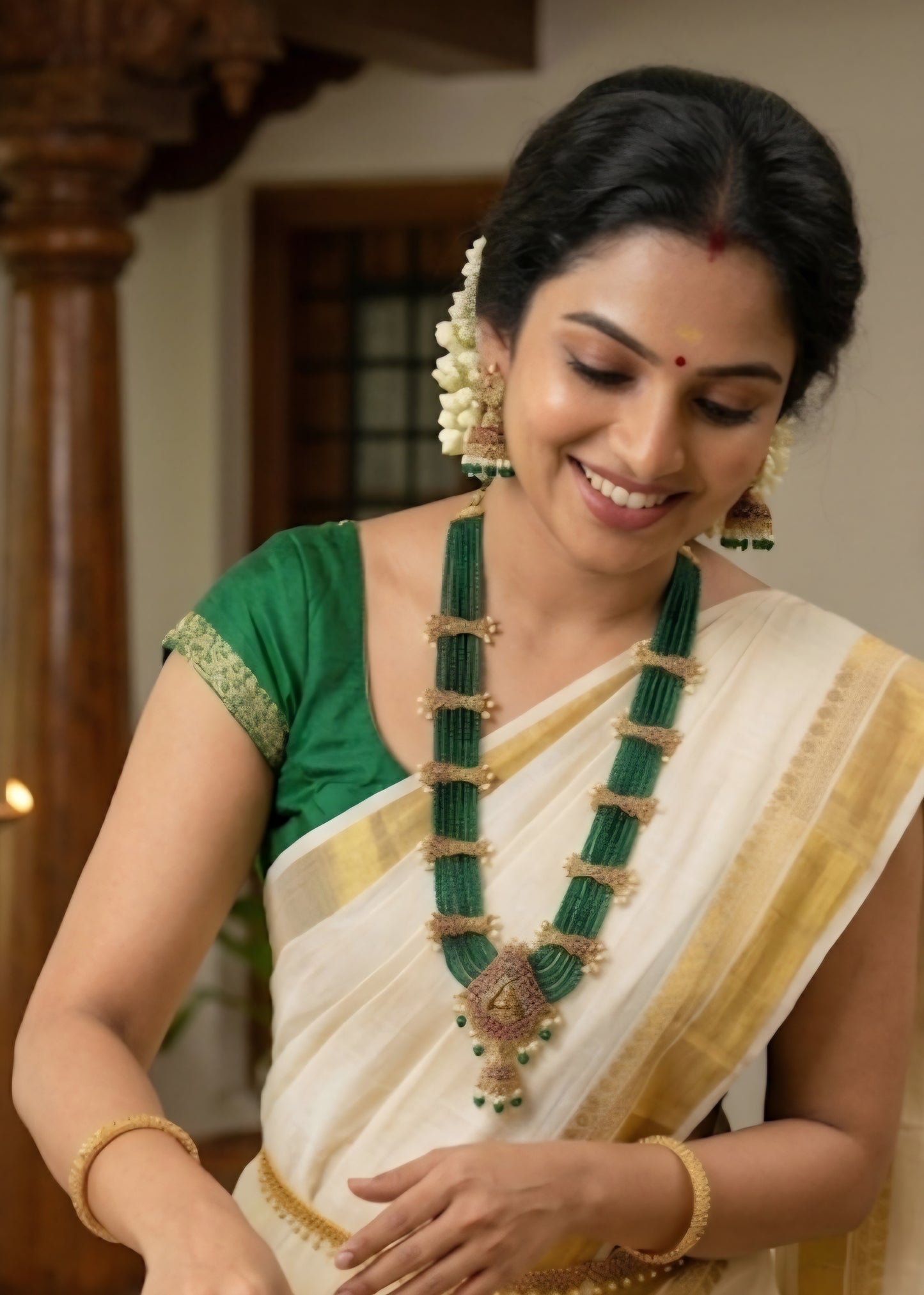 Green Beaded Lakshmi Haram