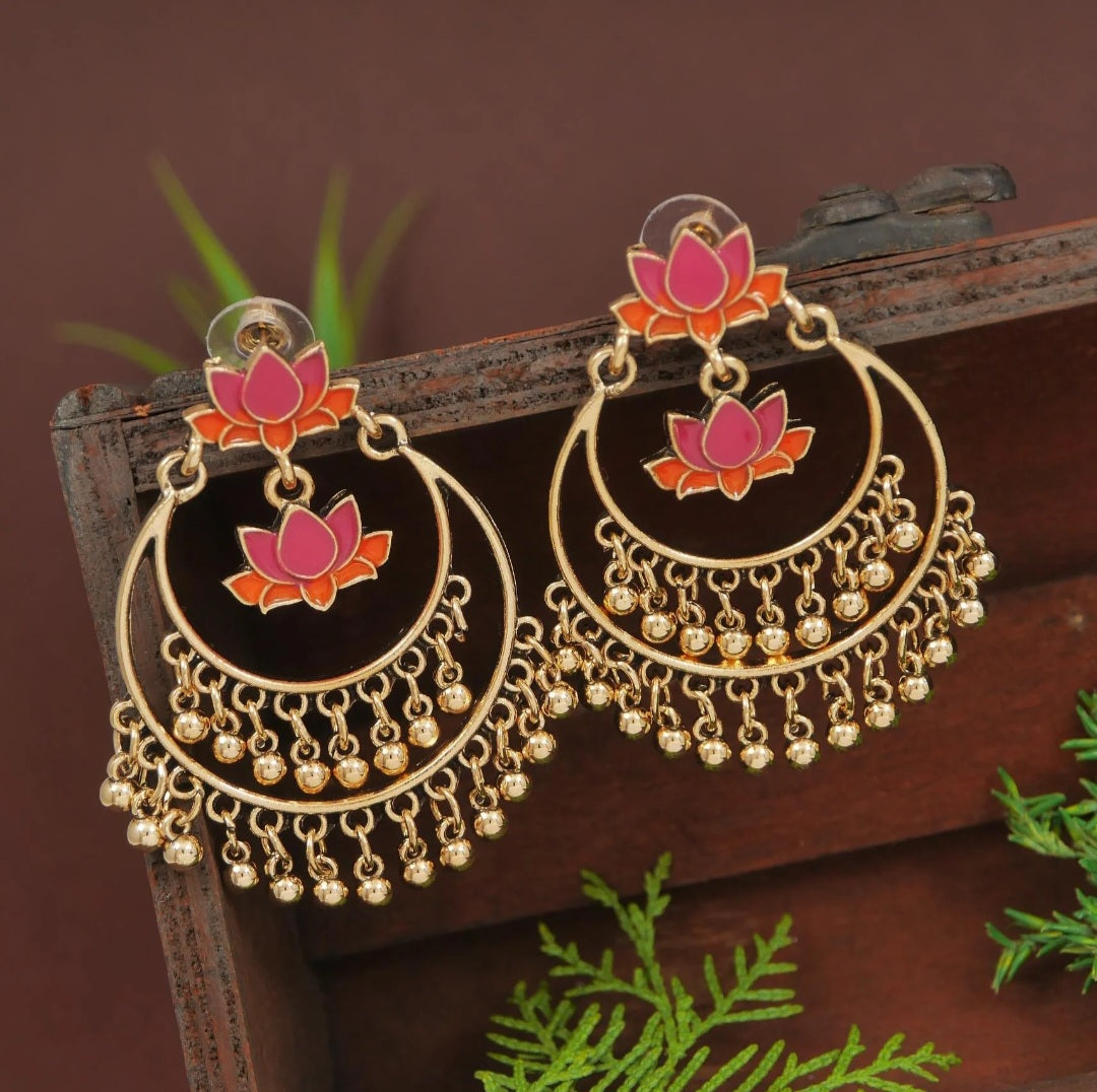 Antique Gold/Silver Plated Dual Coloured Enamel Dangler Earring