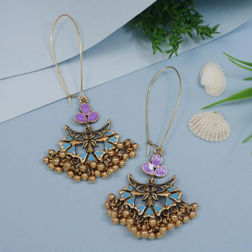 Antique Gold Plated Dual Coloured Enamel Dangler Earring