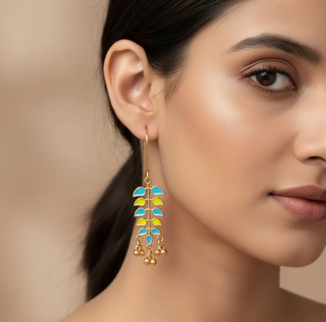 Antique Gold Plated Dual Coloured Enamel Dangler Earring