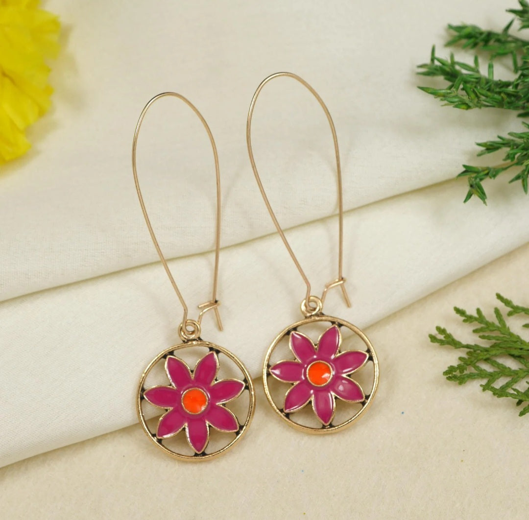 Antique Gold Plated Dual Coloured Enamel Dangler Earring