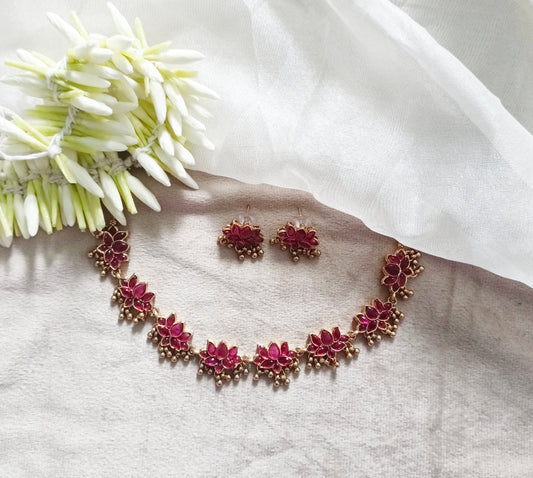 Golden beaded Lotus Necklace