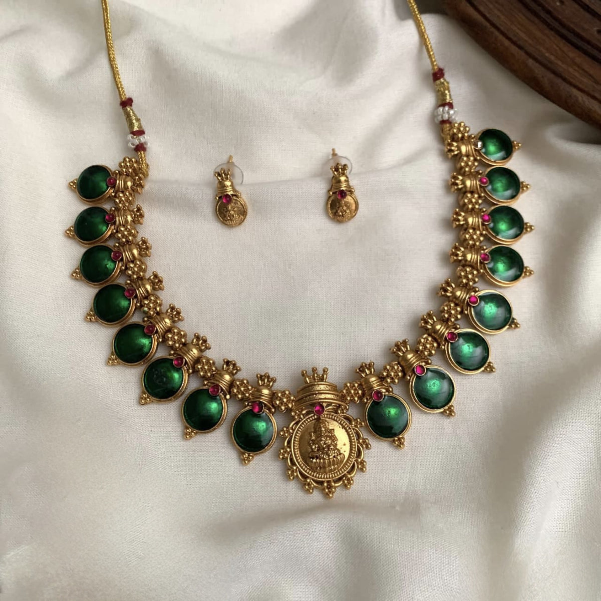 Green Enamel Colored Lakshmi Necklace | A261