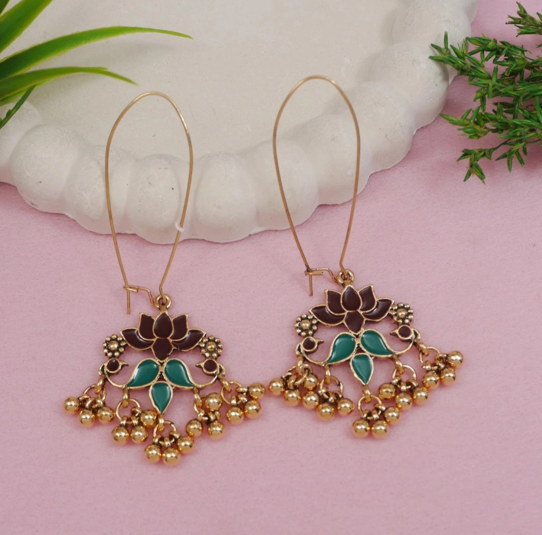 Antique Gold Plated Dual Coloured Enamel Dangler Earring