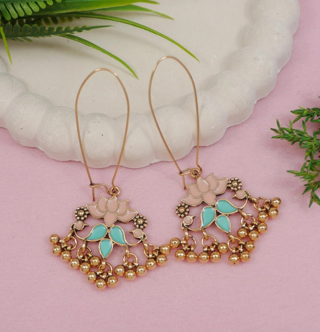 Antique Gold/Silver Plated Dual Coloured Enamel Dangler Earring