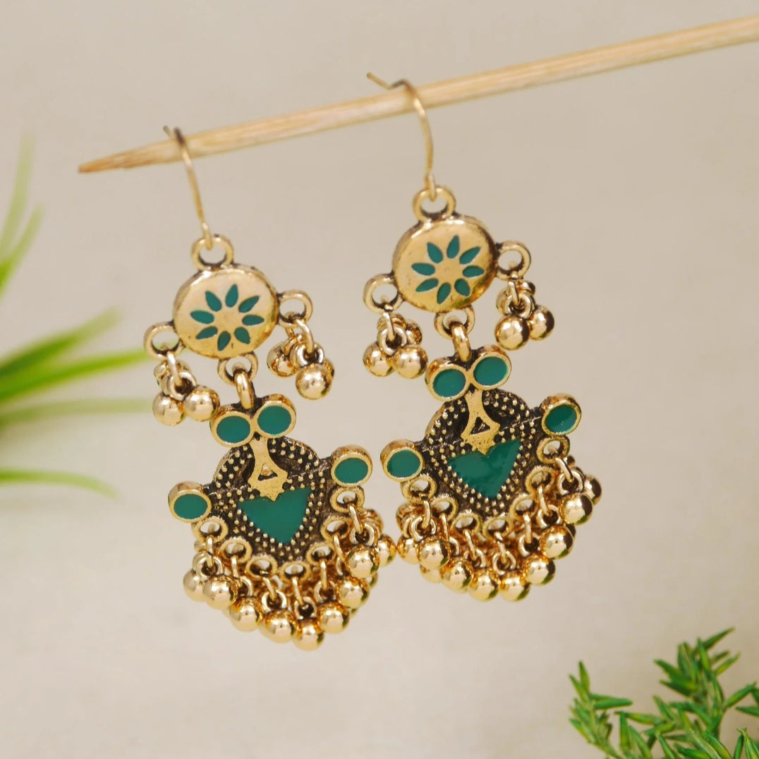 Antique Gold Plated Enamel Dangler Earring