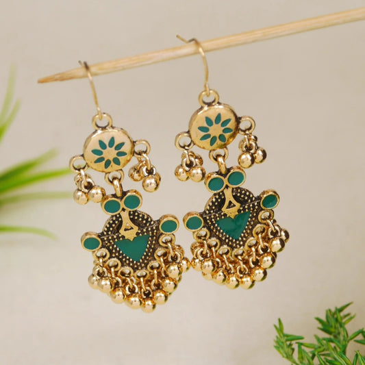 Antique Gold Plated Enamel Dangler Earring