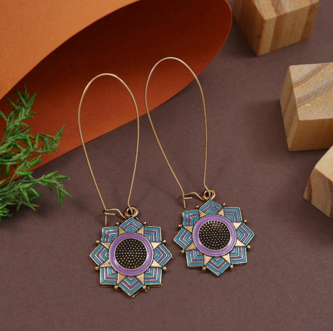 Antique Gold Plated Dual Coloured Enamel Dangler Earring