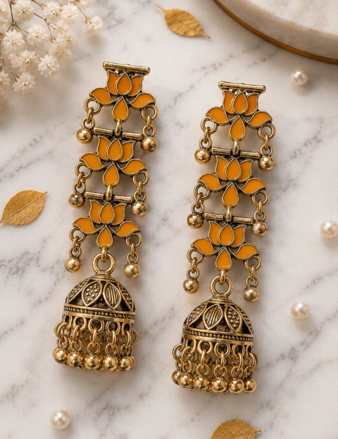 The Tiered Blossom Chandeliers An Antique Gold Plated Earring Yellow