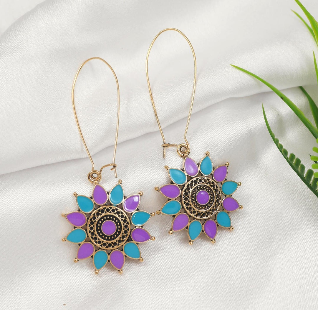 Antique Gold Plated Dual Coloured Enamel Dangler Earring| AD020