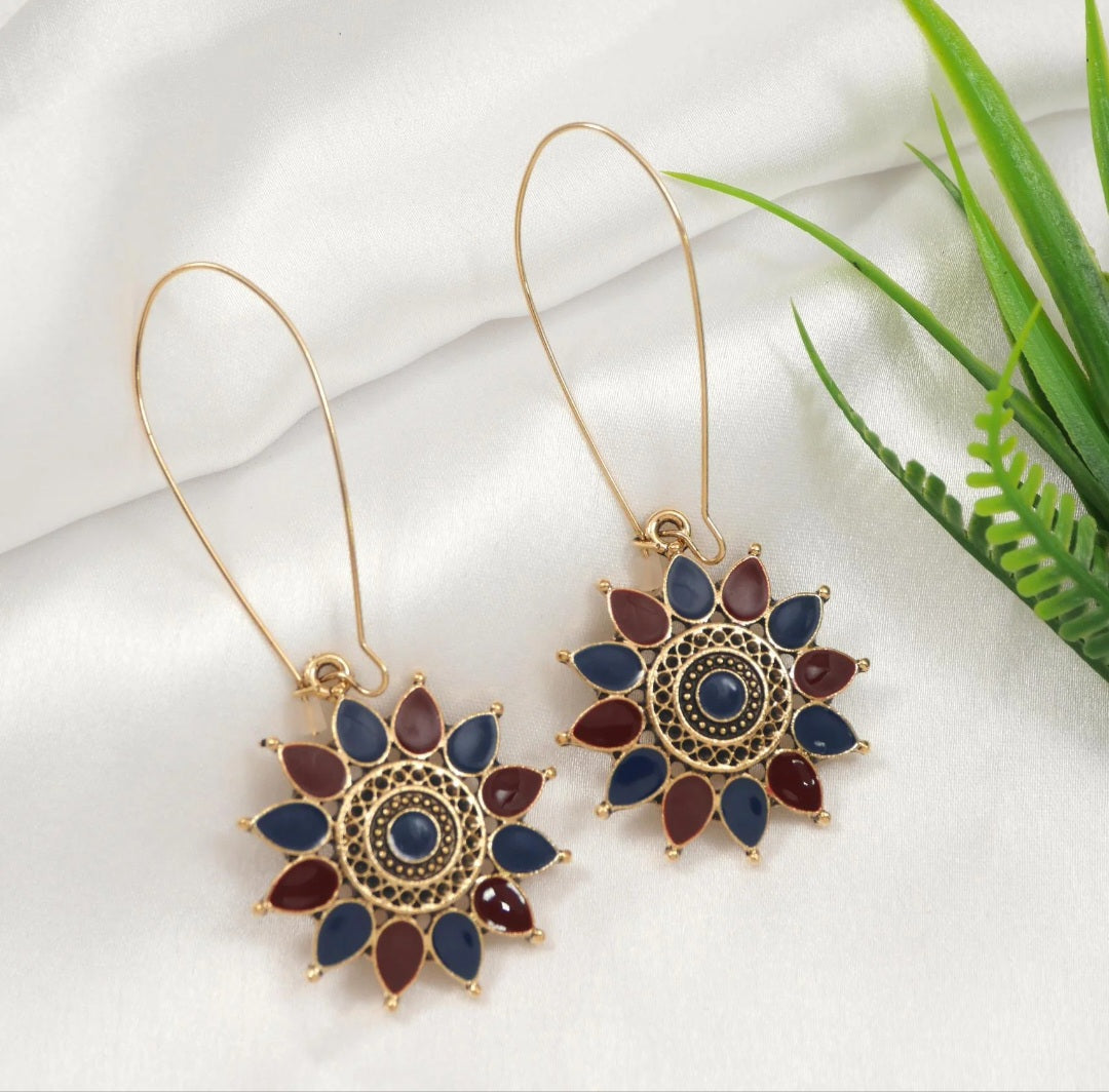 Antique Gold Plated Dual Coloured Enamel Dangler Earring| AD020