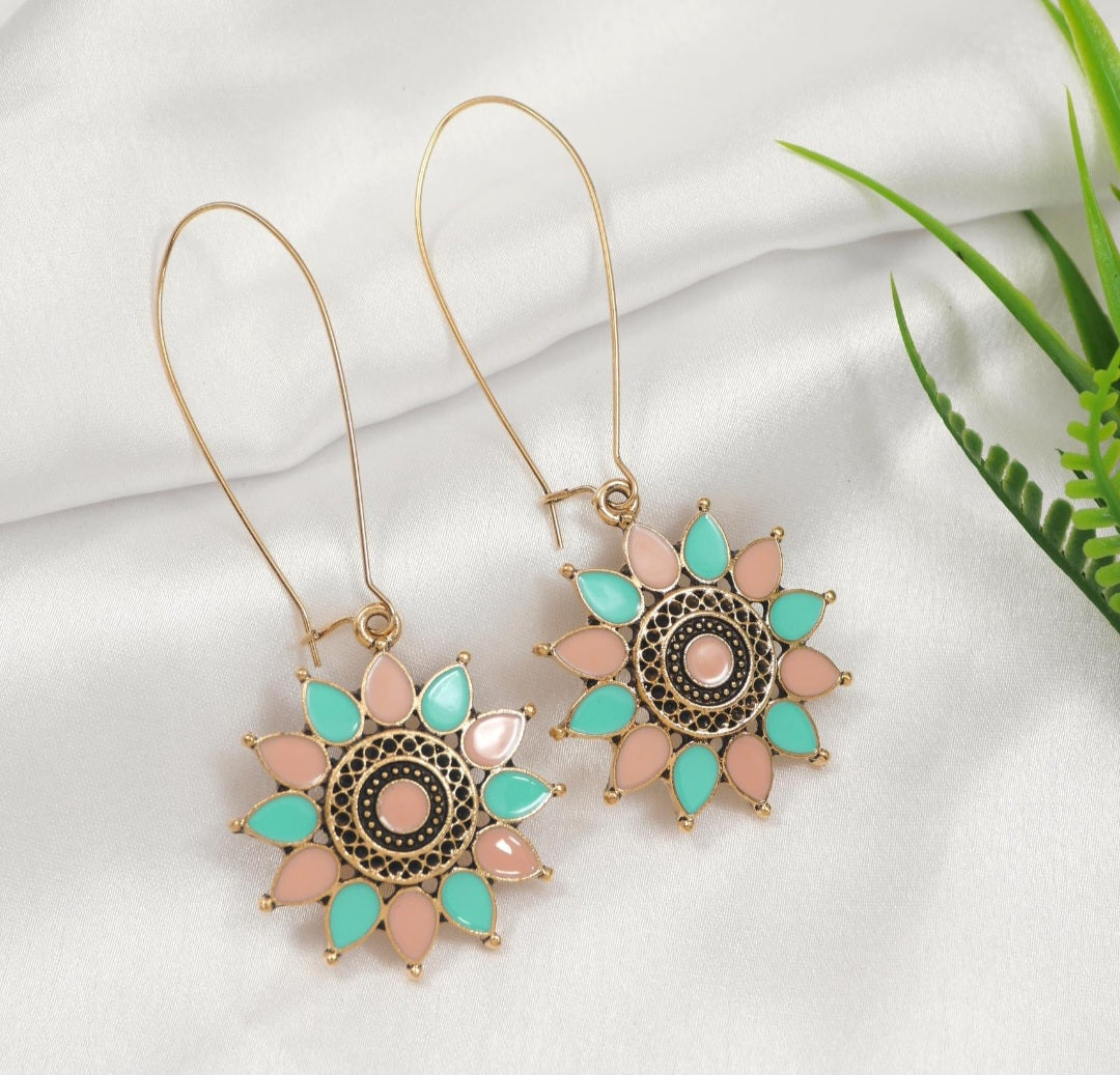 Antique Gold Plated Dual Coloured Enamel Dangler Earring| AD020