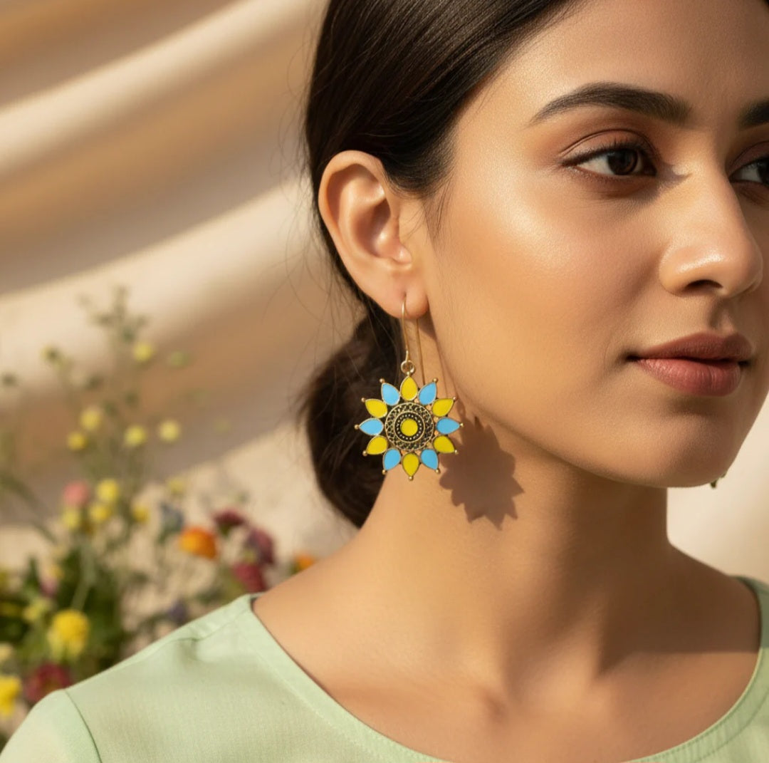 Antique Gold Plated Dual Coloured Enamel Dangler Earring| AD020