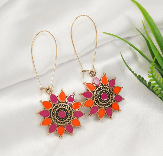 Antique Gold Plated Dual Coloured Enamel Dangler Earring| AD020