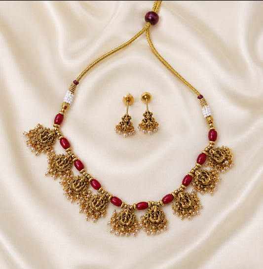 Orange Bead Lakshmi Necklace | A230