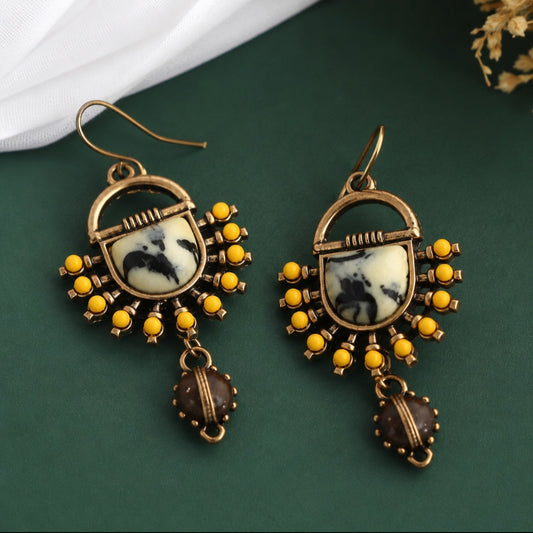 Vintage Boho Yellow Beaded Earrings | AD045