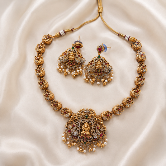 Premium Stone Lakshmi Necklace | A136