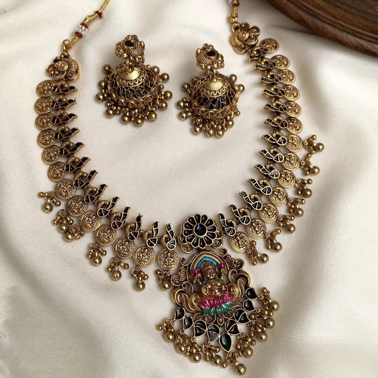 Handpainted coin Lakshmi Necklace