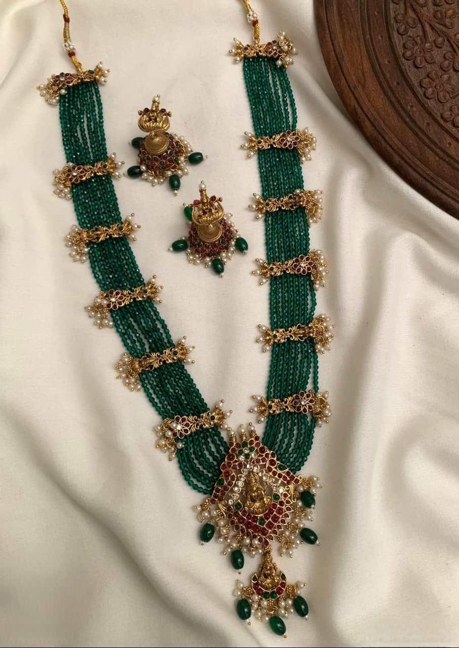 Green Beaded Lakshmi Haram