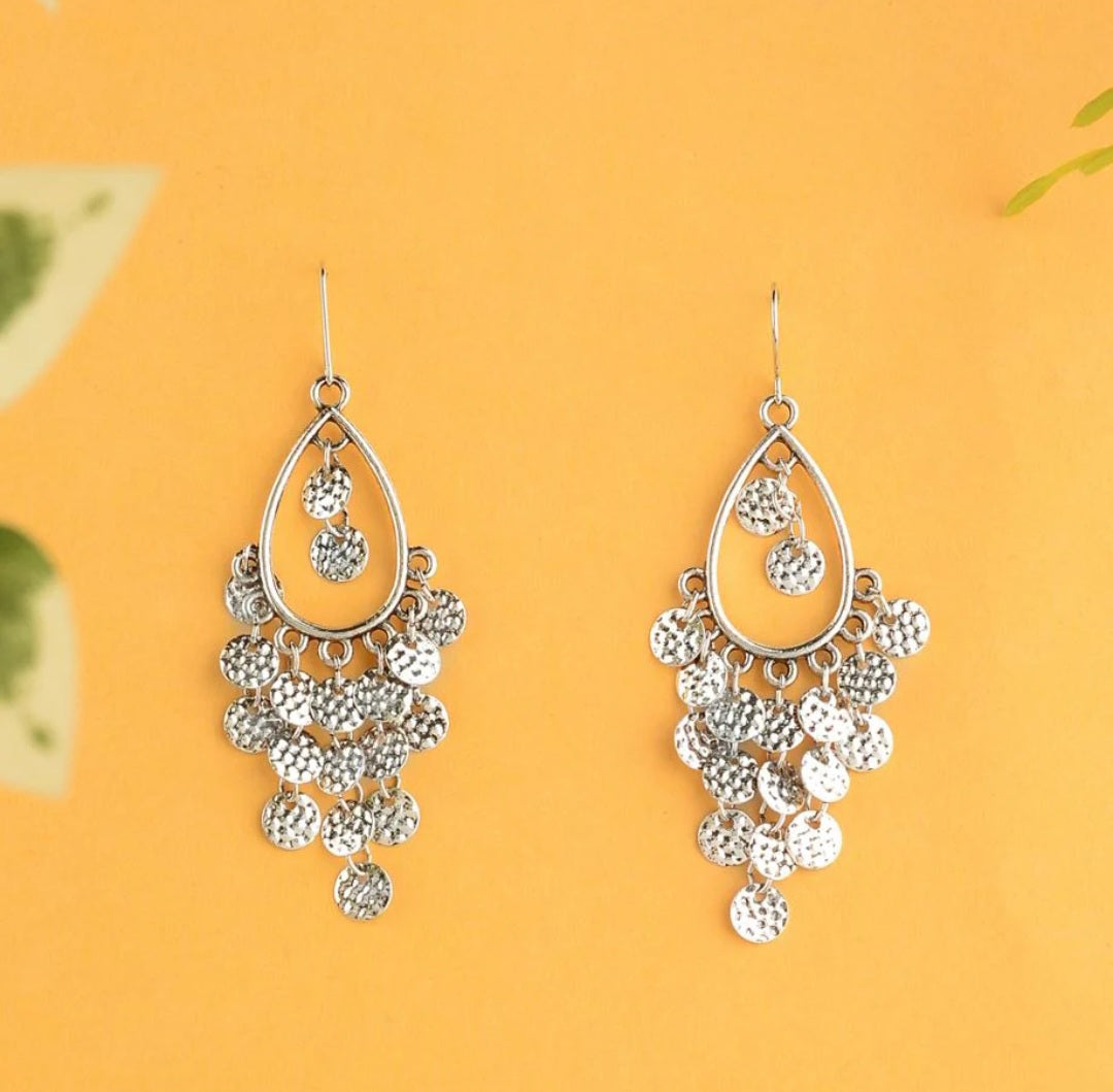 Silver Plated Tear Drop Shaped With Hanging Charms Drop Earring