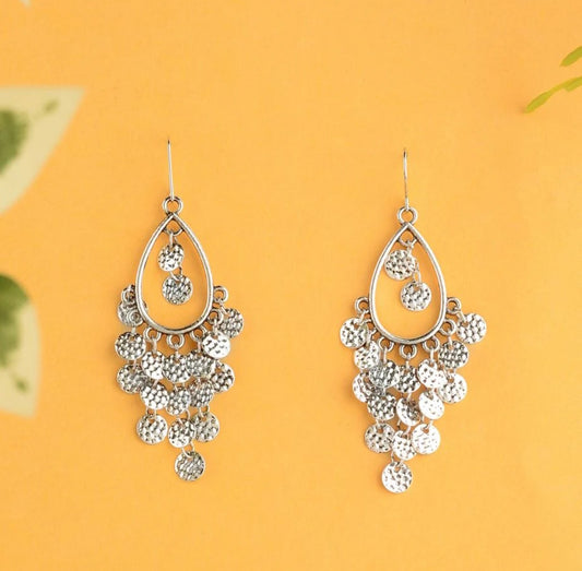 Silver Plated Tear Drop Shaped With Hanging Charms Drop Earring