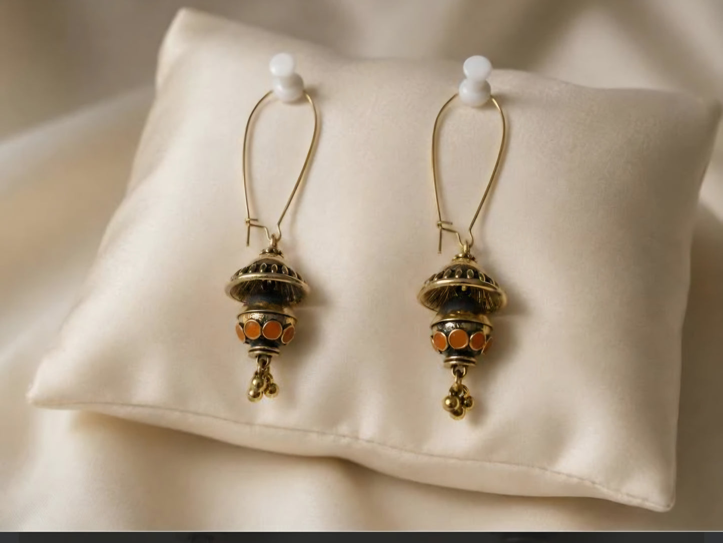 The Tiered Pagoda Lanterns An Antique Gold/Silver Plated Enamel Dangler | AD6818
