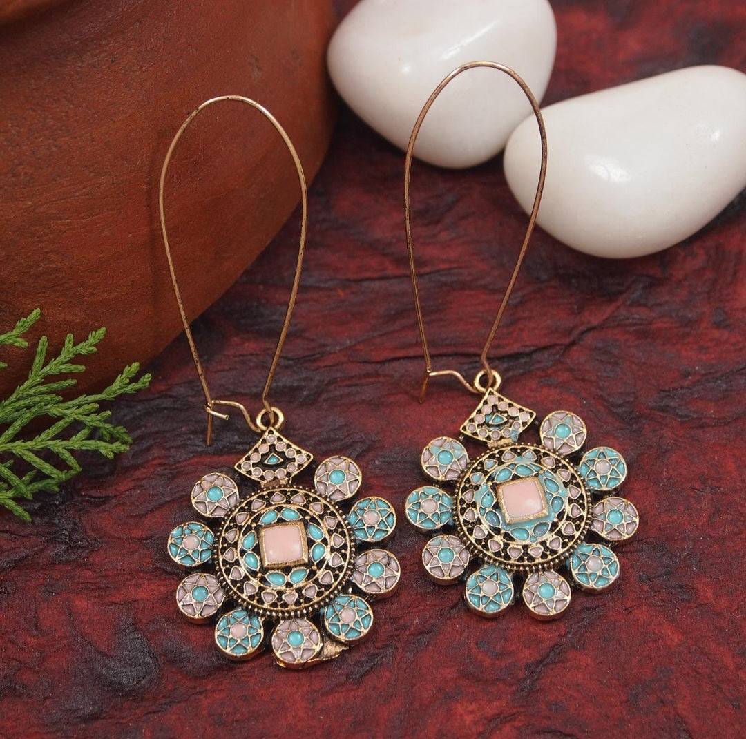 Antique Gold Plated Dual Coloured Enamel Dangler Earring