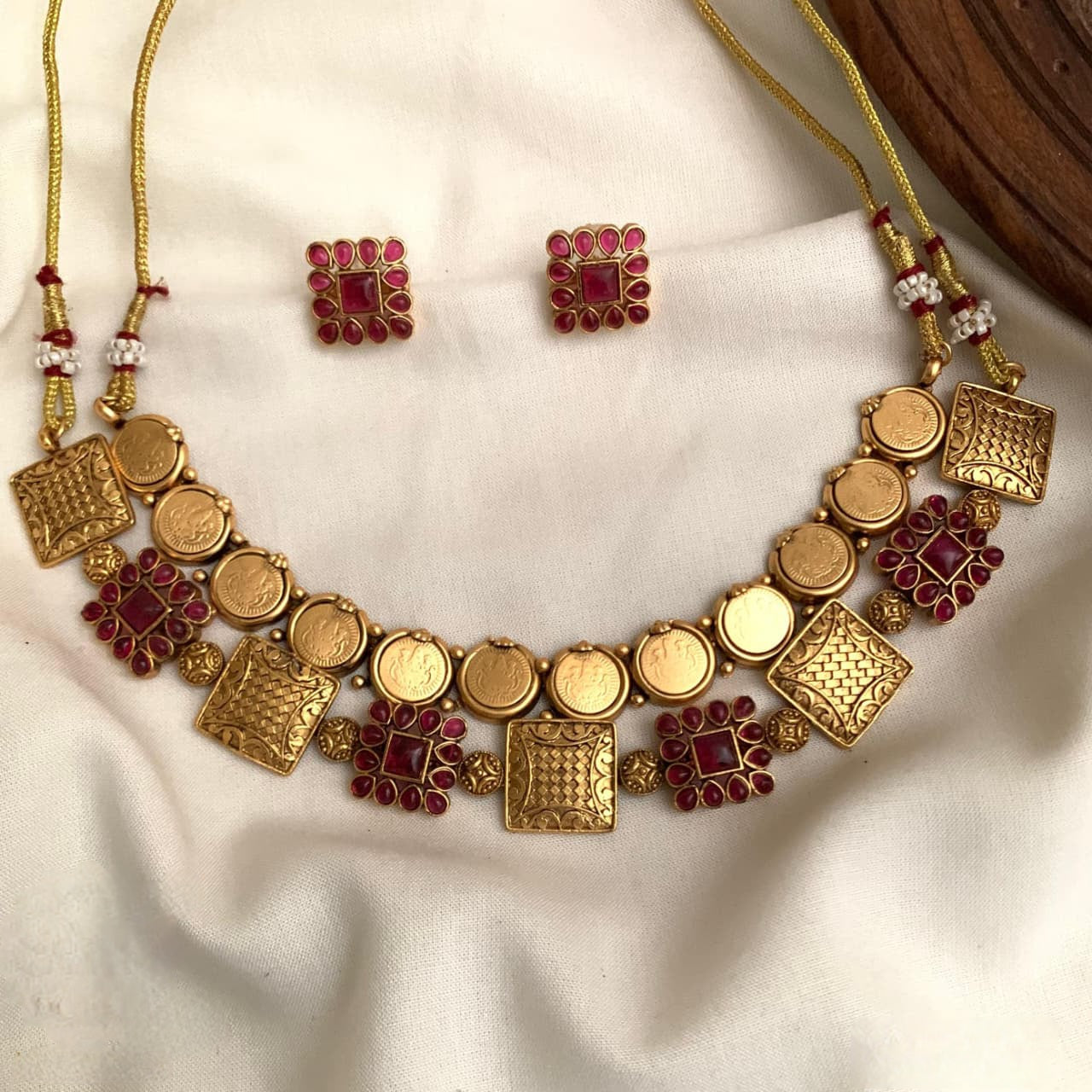 2 Necklace Combo(Coin Necklace+ Kemp Stone Square Necklace)