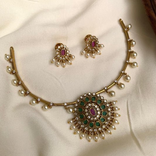 Matte Finish AD Stone Necklace Set