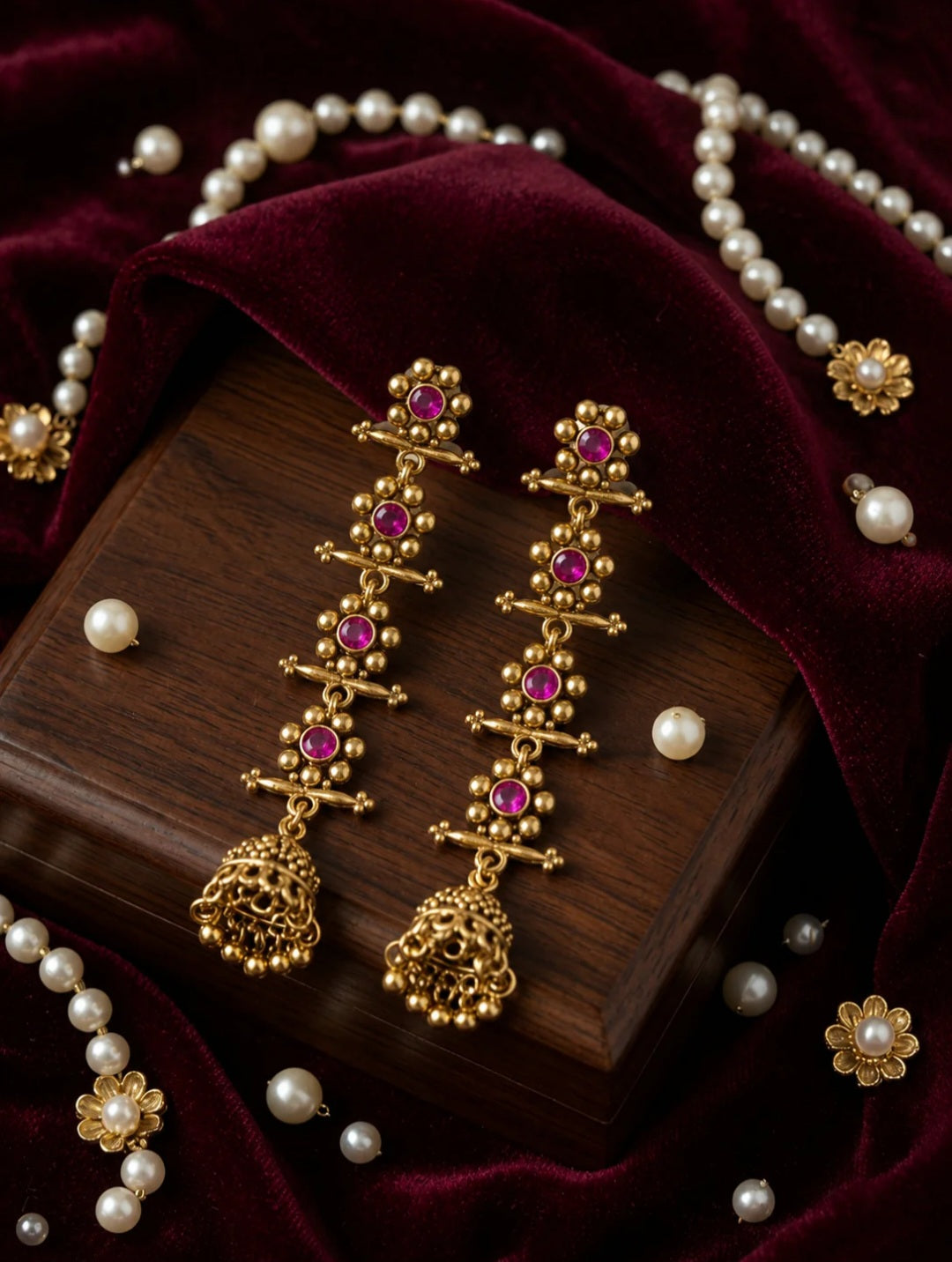 Antique Gold Plated Dual Coloured Enamel Dangler Earring Pink