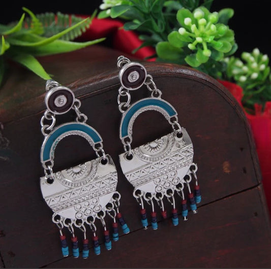Silver Plated Multi Coloured Chandbali Dangle Earring